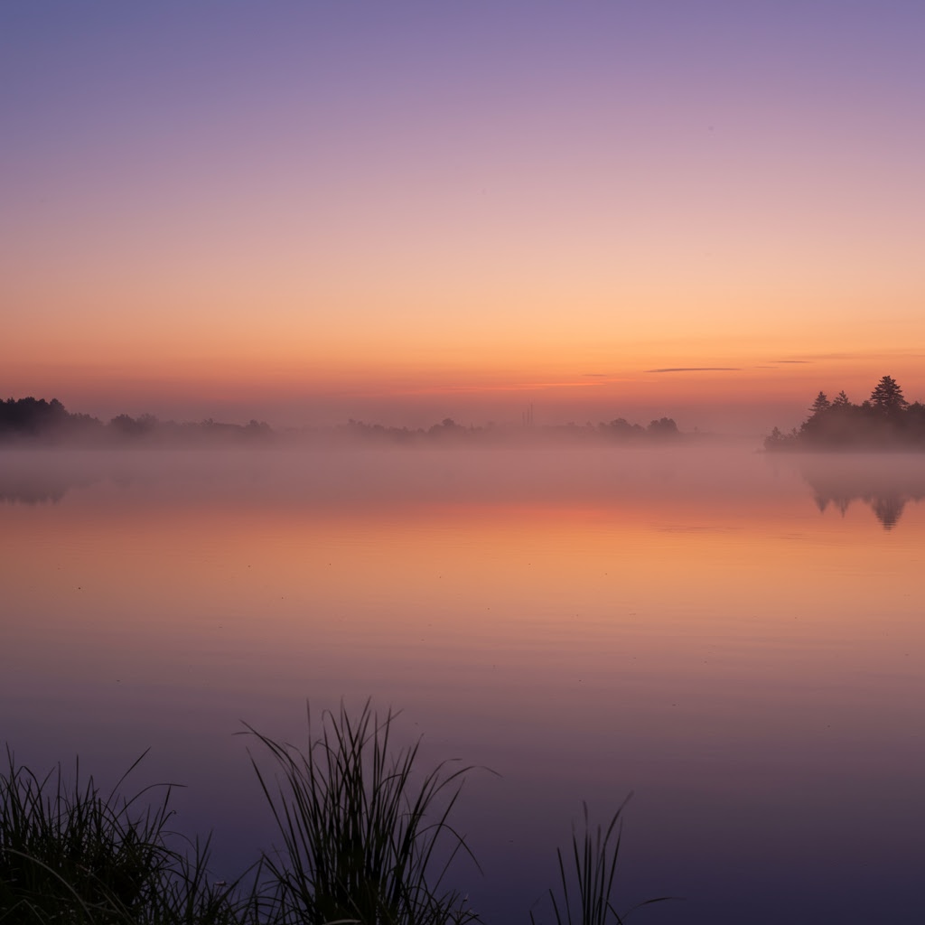 Serene lake at sunrise